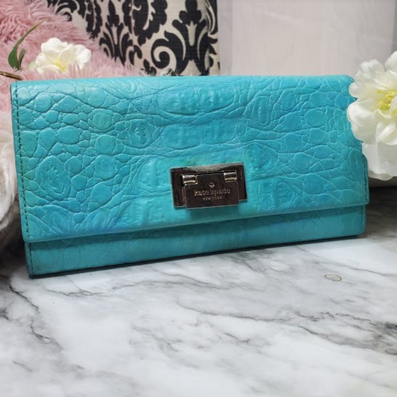 kate spade Handbags - Kate Spade Teal Crocodile embossed clutch  Wallet